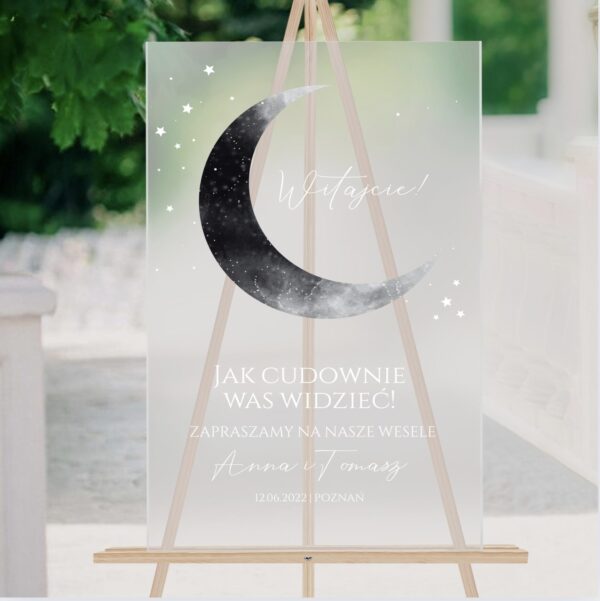 Ślubna akrylowa tablica powitalna motyw księżycowy Moon